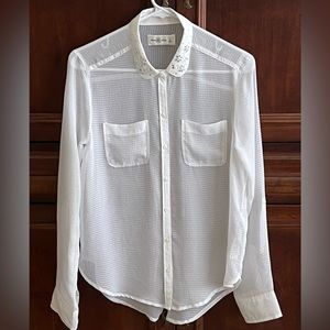Abercrombie and Fitch sheer long sleeved blouse with bejeweled collar